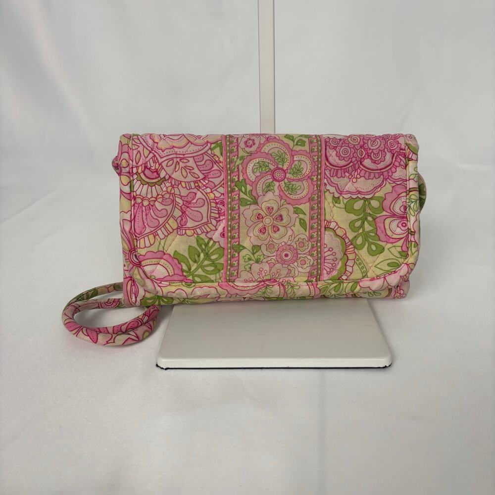 Vera Bradley Pink Petals Quilted Fabric Crossbody Wallet Purse with ID Window